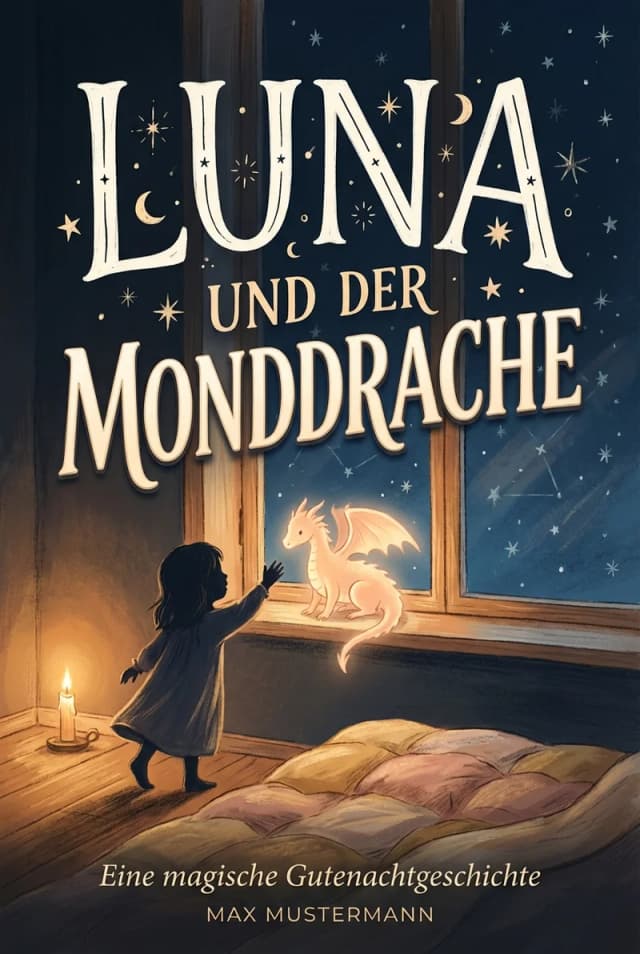 KI-generiertes Buchcover: Kinderbuch – Luna und der Monddrache