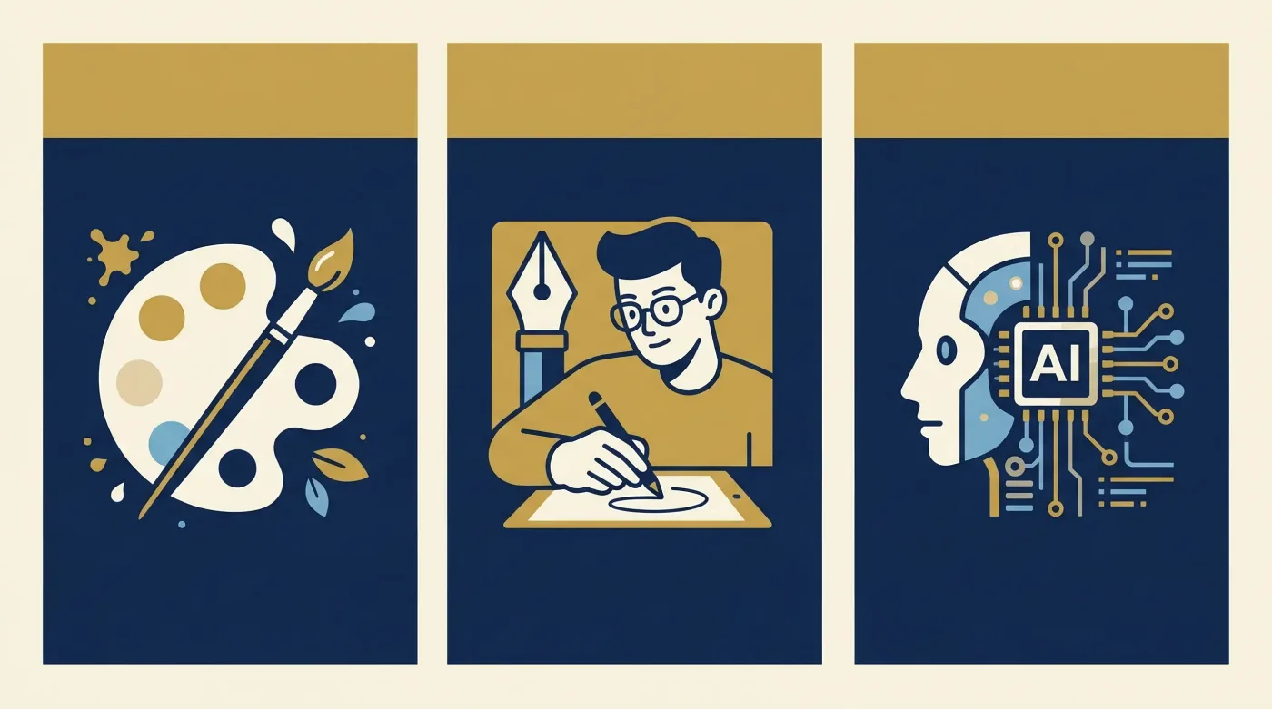 Vergleich der drei Wege zum Buchcover: DIY-Tools, professionelle Designer und KI-Generatoren mit ihren jeweiligen Stärken und Schwächen